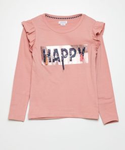 T-shirt imprimé 'Happy' - Rose
