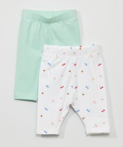 Lot de 2 leggings courts en jersey - Vert/blanc