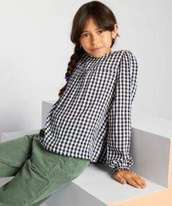 Blouse à manches longues avec imprimé - Bleu foncé