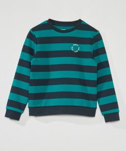 Sweat en molleton à larges rayures - Vert foncé/bleu marine