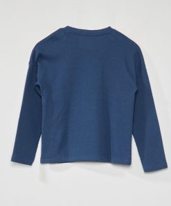T-shirt nid d'abeille à manches longues - Bleu