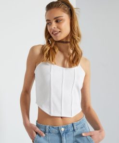 Débardeur corset en maille côtelée - blanc