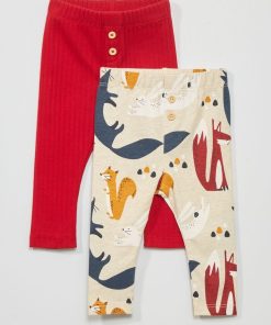 Lot de 2 leggings - Rouge/beige