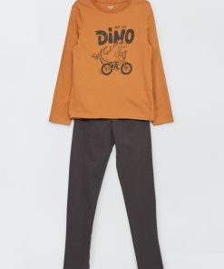 Ensemble pyjama t-shirt + pantalon - 2 pièces - Marron/gris