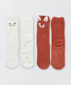 Lot de 2 chaussons chaussettes 'animaux' - Gris