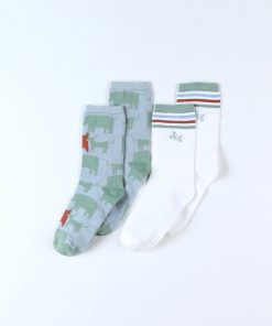 Set De 2 Paires De Chaussettes, Écru/multicolore - Vert