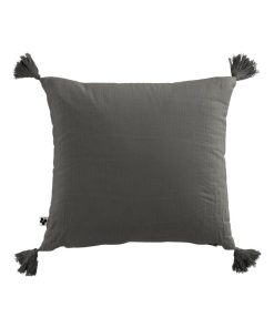 Coussin Double Gaze Coton Collection Gaia - gris anthracite