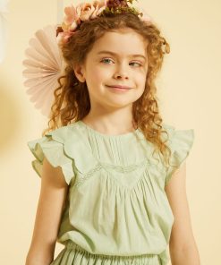 Blouse à col rond avec manches volantées - Vert