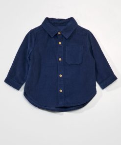 Chemise unie en velours - Bleu