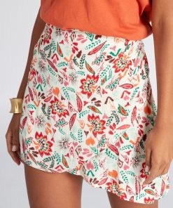 Jupe courte coupe portefeuille imprimé fleuri - Beige imprimé