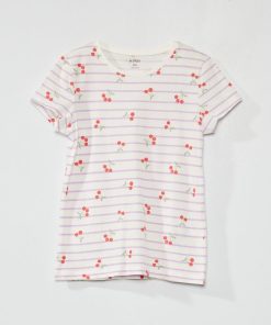 T-shirt imprimé à col rond - Blanc/lilas