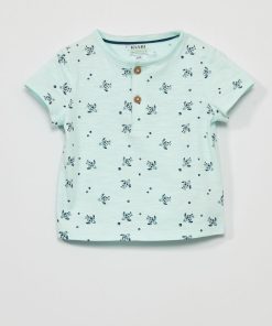 T-shirt col tunisien - Bleu ciel