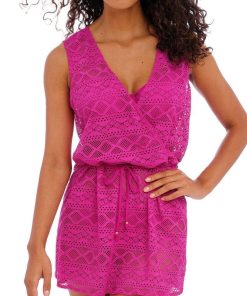 Robe de plage ajourée maille crochet Sundance - Rose