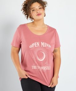 T-shirt imprimé à col rond - Vieux rose