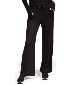 Pantalon large Femme maille côtelée Noir - Noir