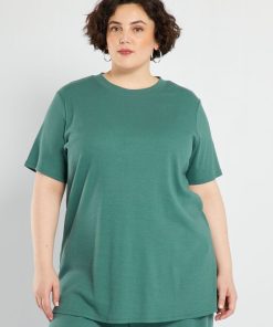 T-shirt côtelé uni - Vert