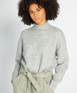 Pull en maille à col montant - Gris