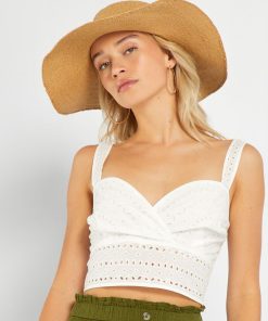 Débardeur crop top en broderie anglaise - blanc