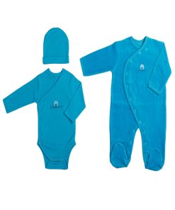 Eveil Et Nature Set Dorsbien Velours /body/bonnet Coton Bio - Bleu turquoise