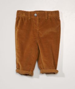 Pantalon paperbag en velours côtelé - Marron