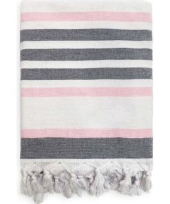 Fouta XL à rayures bicolore en coton doublée éponge 140 x 180 cm - Noir