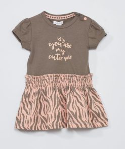 Robe évasée - Rose/marron