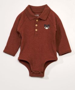 Body maille côtelée et col polo - Marron