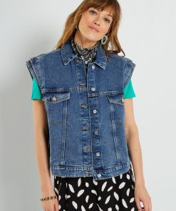 Veste denim large sans manches - Denim