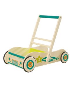 ROBA Trotteur Bébé "Rennfahrer" en Bois - avec Frein - Chariot de Marche - Hauteur Poignée 45 cm - Multicolore