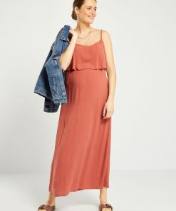 Robe longue à fines bretelles d'allaitement - Rouge terracotta