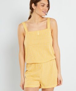 Combinaison pyjama avec imprimé 'vichy' - jaune