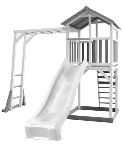 Beach Tower Axi avec échelle de singe et toboggan bleu - Blanc
