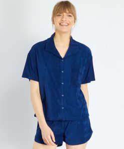 Pyjashort en éponge - 2 pièces - bleu marine