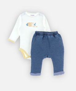 Set body + pantalon denim, - Blanc