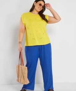 Pantalon large en maille crêpée - Bleu