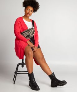 Gilet mi-long en maille - Rose