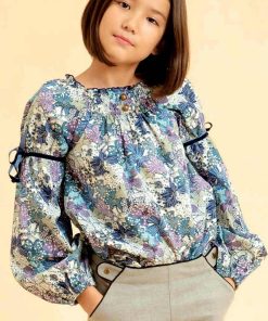 Blouse intersaison  fleurie liberty  CHIMENE - 'LA FAUTE A VOLTAIRE' - Bleu Violet clair Blanc