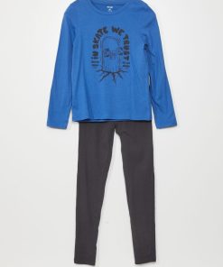 Ensemble pyjama t-shirt + pantalon - 2 pièces - Bleu/noir