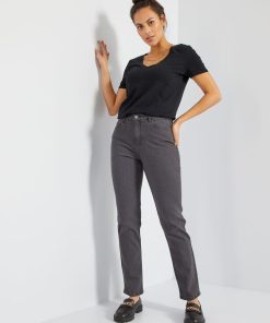 Jean regular à taille haute - L34 - Gris