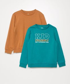 Lot 2 sweats molleton et imprimé - Vert/marron