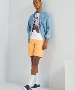 Bermuda en molleton uni - orange abricot