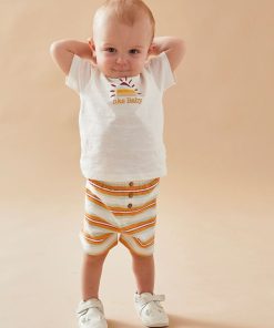 Set t-shirt soleil + short rayé, écru/jaune moutarde/aqua - Jaune