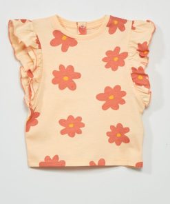 T-shirt à manches courtes avec volants - Orange/rose