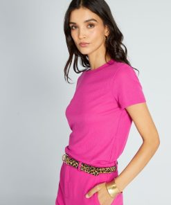 Tee-shirt en maille côtelé - fuchsia