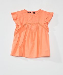 Blouse à col rond avec manches volantées - Orange