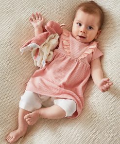 Set robe en jersey gaufré + legging, écru/rose clair - Rose
