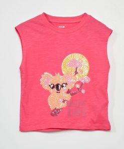 T-shirt en jersey avec sequins - Rose foncé