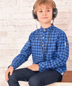Chemise col Mao  carreaux  LIVERPOOL - 'LA FAUTE A VOLTAIRE' - Bleu Bleu marine Bleu