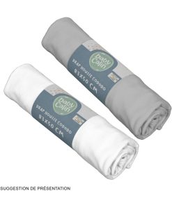Lot de 2 draps housses berceau 83x50 cm bio - Blanc, Gris - Blanc
