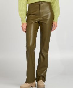Pantalon flare en simili - Kaki